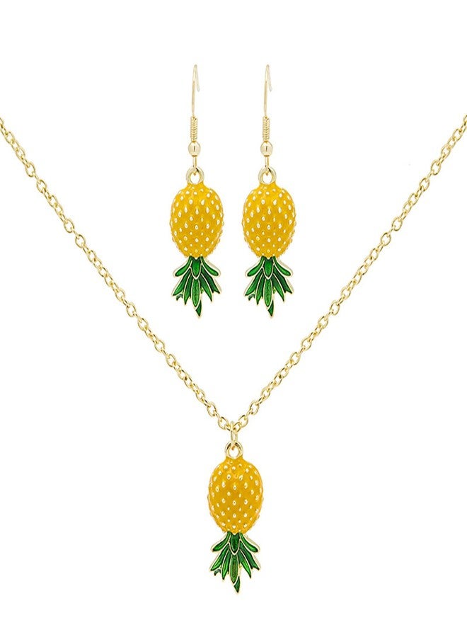 POYAMUSE Lovely Tropical Fruits Jewelry Set, Pineapple Necklace Earrings Set for Tropical Destination Trip Jewelry Gift-pineapple - Image 1